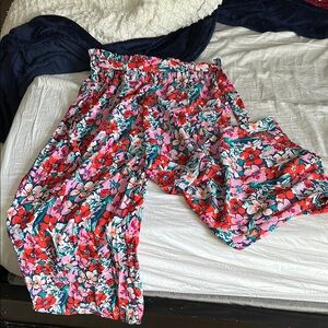 SHEIN Floral Print Pants - Pink and Green